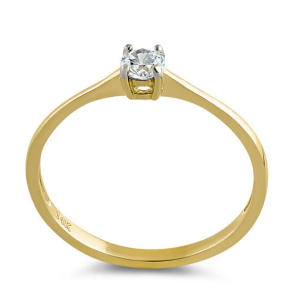 - Solid 14K Gold Small Solitaire CZ Ring - Picture 3 of 4